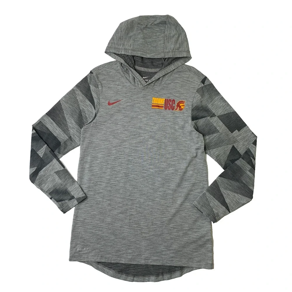 USC Trojans Shirt Mens S Small Dri Fit Cotton Slub Long Sleeve Hoodie Nike Tee